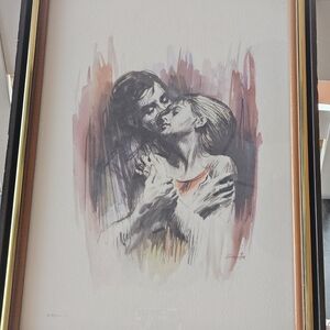 Vintage Signed Sandy Liberman Color Lithograph Print "Lovers " Framed
